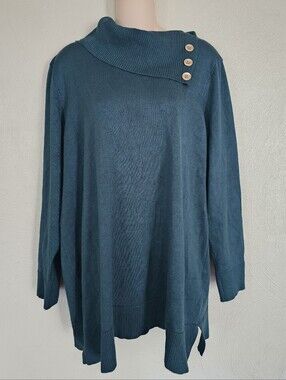 Cable & Gauge Green  Asymmetric Button Collar Sweater Tunic Size Womens 1X